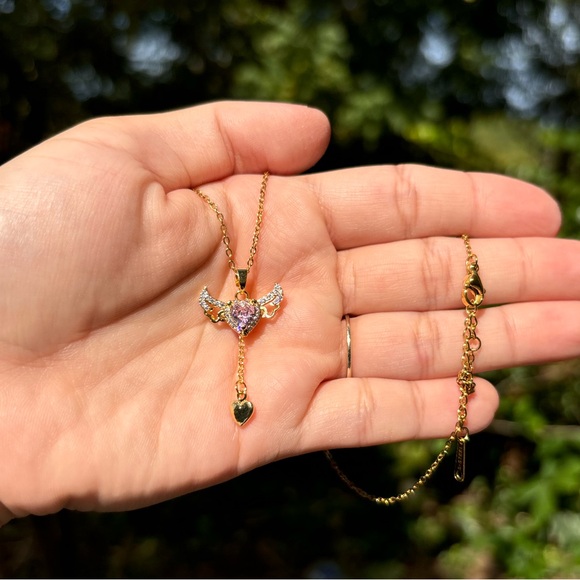 Jewelry - 18K Gold Plated Heart with Wings Diamond Necklace